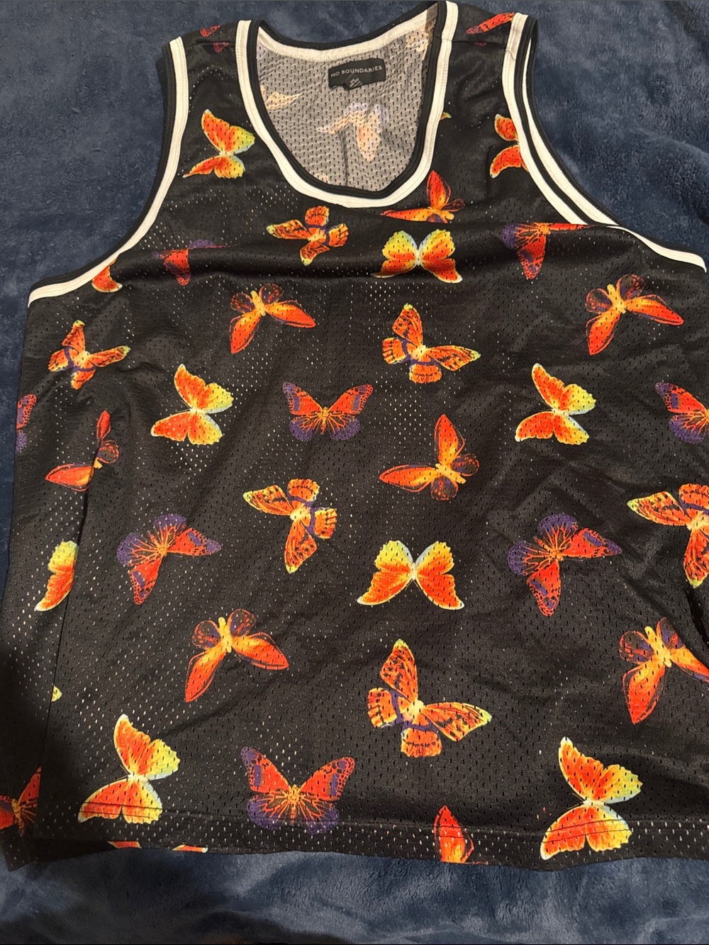 No Boundaries Black Mesh Tank with Subtle Gray and Orange Accents